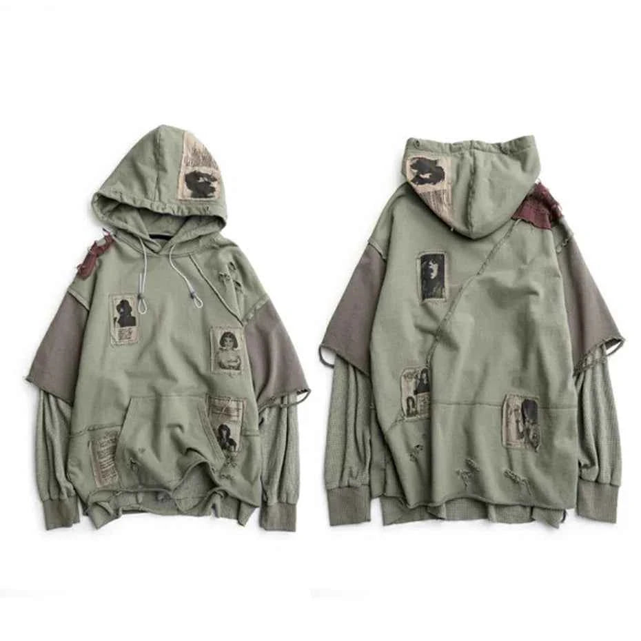 Broken Patchwork Oversized Hip Hop Hoodie