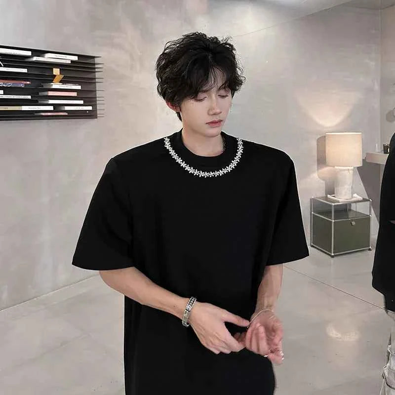 Vintage Oversized Loose Chain Shoulder Pad T-Shirt