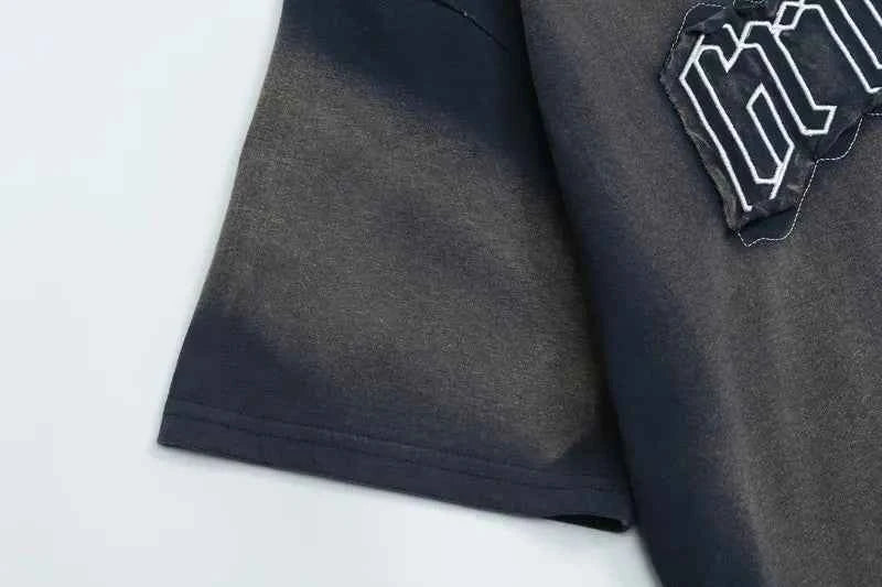 Oversized Streetwear Grunge Embroidered Patch T-Shirt