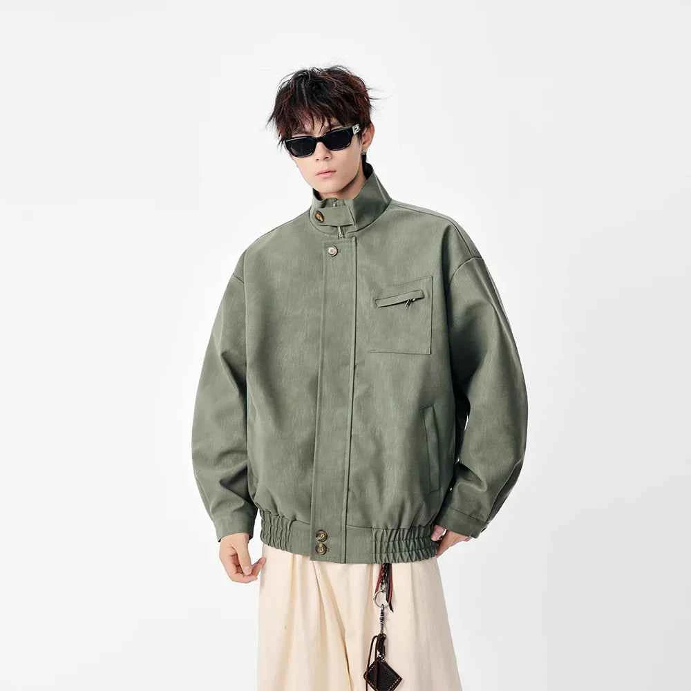 Elevated Stand Collar Faux Leather Jacket