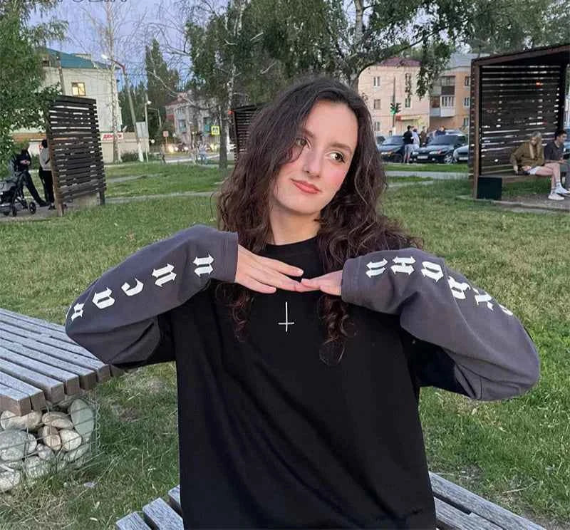 Oversized Long Sleeve Embroidered Cross T-Shirt