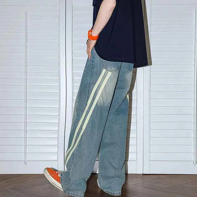 Premium Autumn Striped Korean Loose Jeans