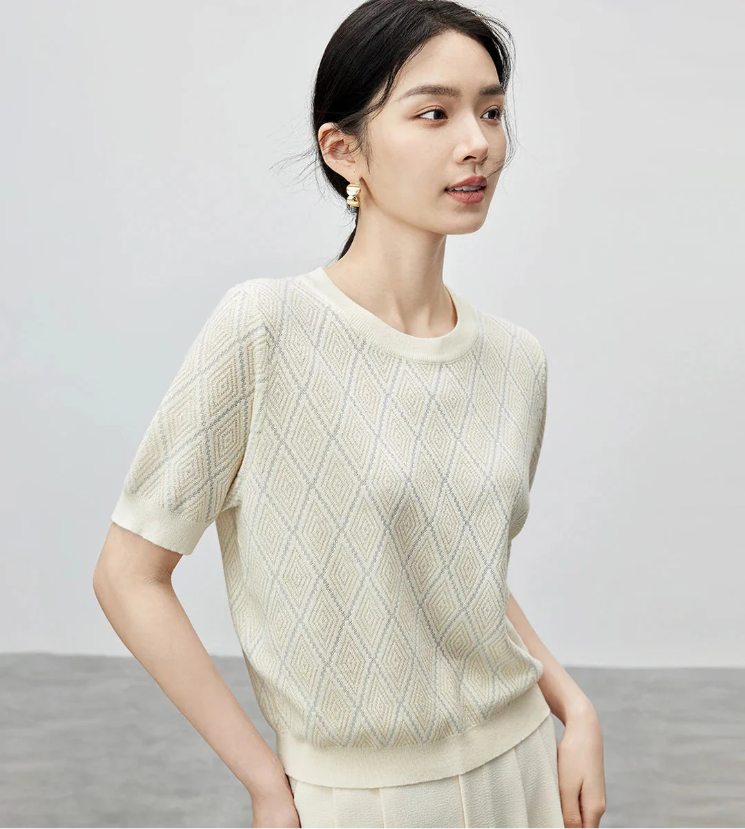 Soft Knit Argyle Round Neck T-shirt - Luxuryurbanwear