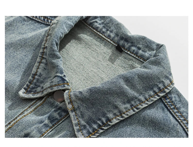 Tied Die Lapel Button Up Jean Jacket