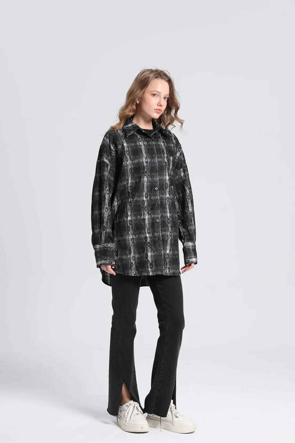 Women Retro Plaid Overshirt Long Sleeve Shirt