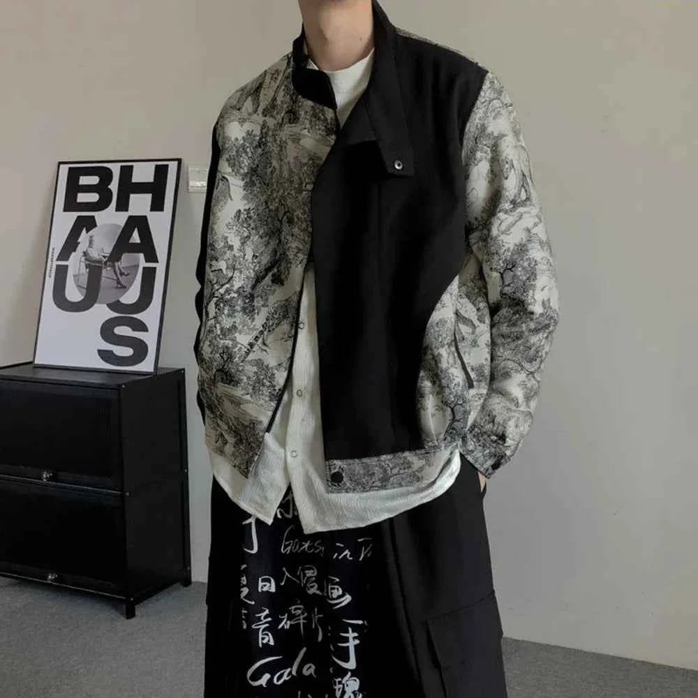 Streetwear Ink Painting Jacquard Patchwork Jacket