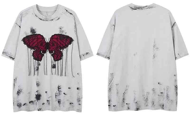Oversized Grunge Butterfly Embroidered Tie-Dye T-Shirt