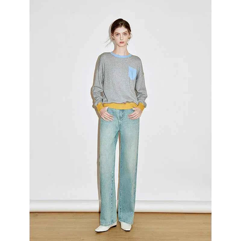Color Blocked Knitted Pullover Sweater
