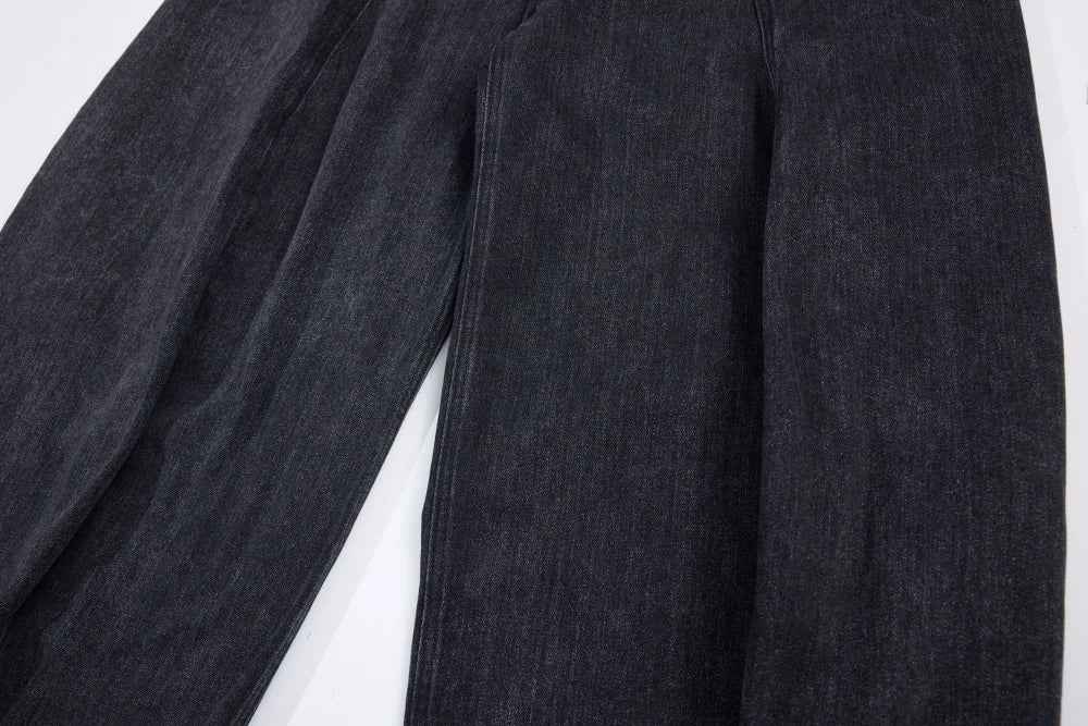 Distressed Pleated Wide Leg Banana Denim Jeans