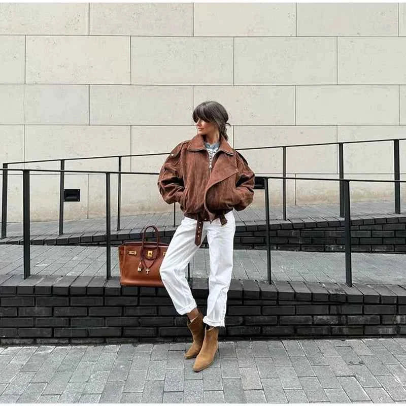 Versatile Retro Lace-Up Zipper jacket