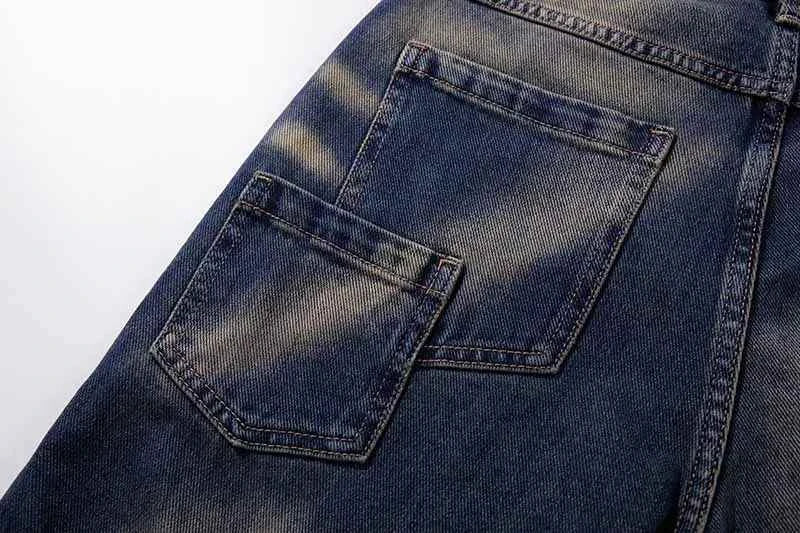 Premium Straight Leg Washed Patchwork Jeans