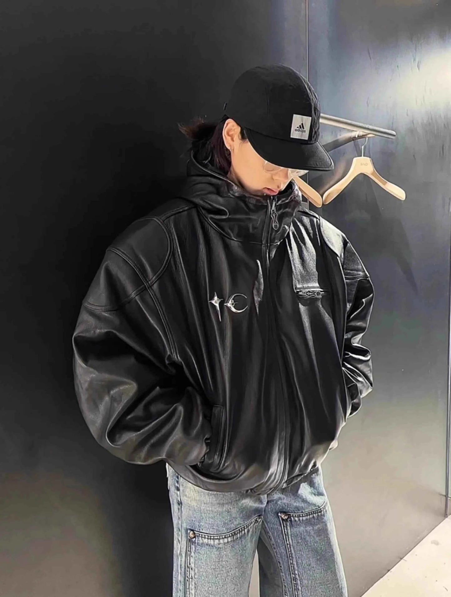 Heavyweight Motorcycle Leather Hooded Jacket