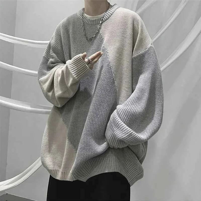 Streetwear Oversized Knit Colorblock Sweater