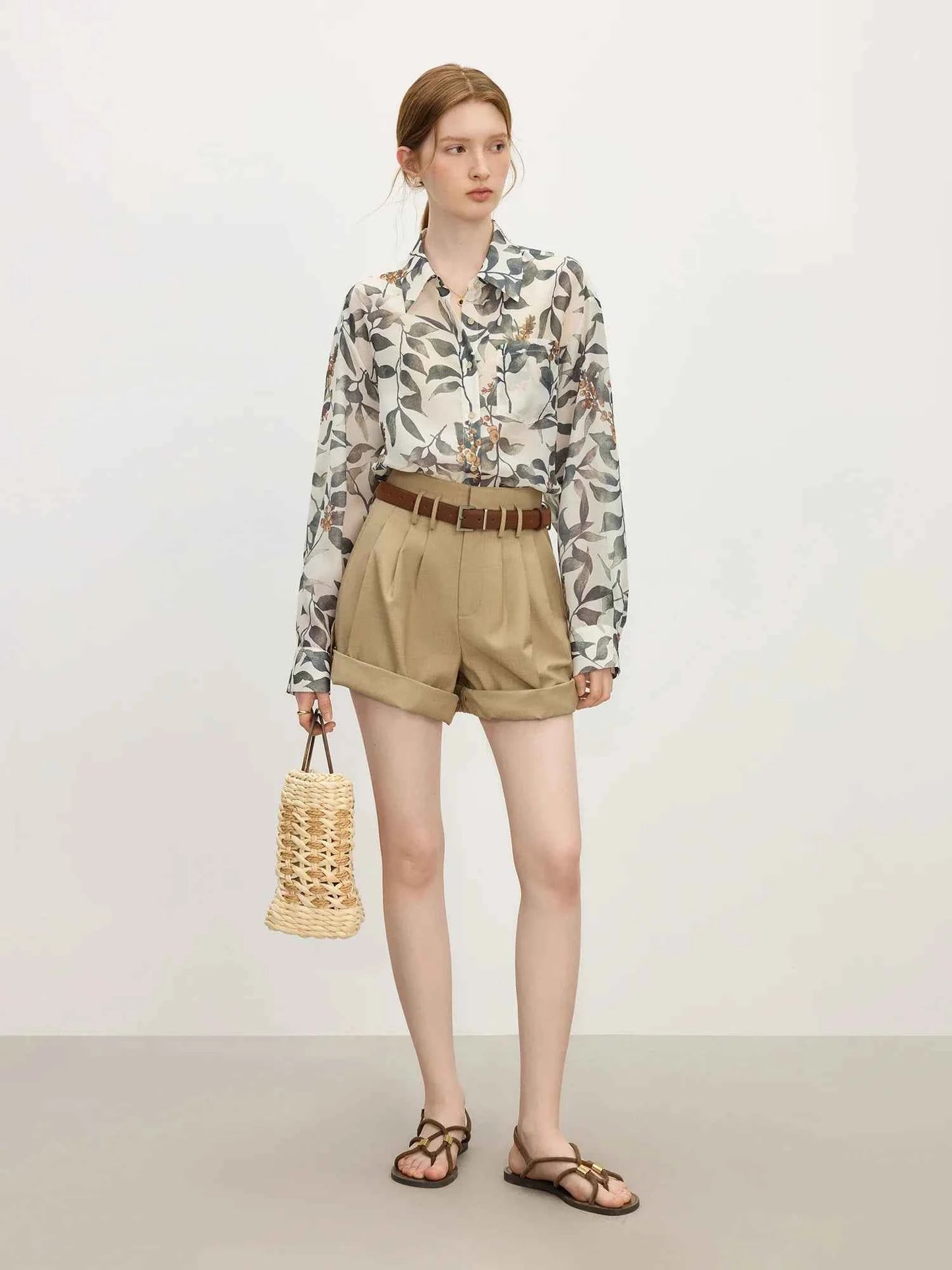 Chic Holiday Style Plant Print Shirt
