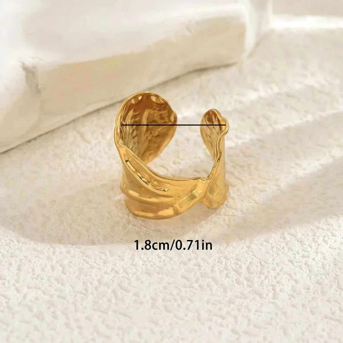 Gold Textured Leaf Open Ring