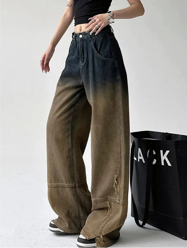 Women Rasty Gradient Color Loose High Waist Jeans - Luxuryurbanwear