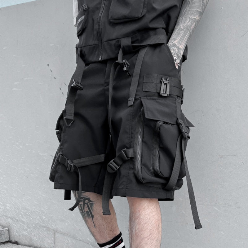 Techwear Streetwear Ribbons Baggy Shorts