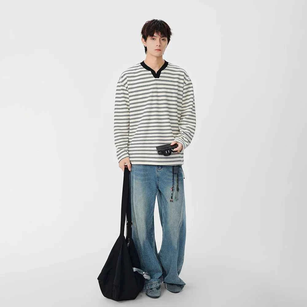 Striped Casual Long Sleeve V-Neck T-Shirt