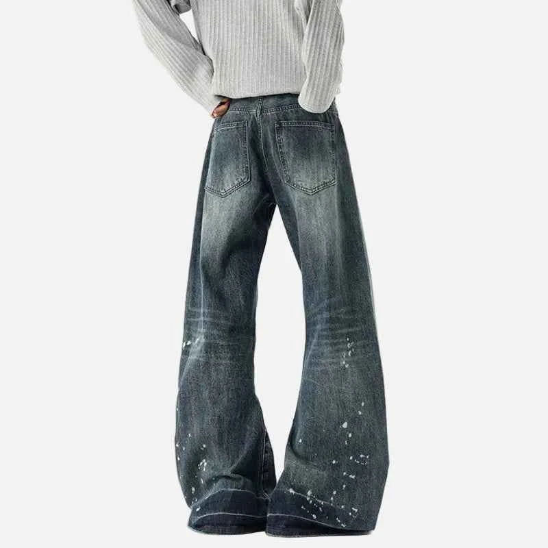 Streetwear Ink Splash Wide Leg Washed Denim Jeans