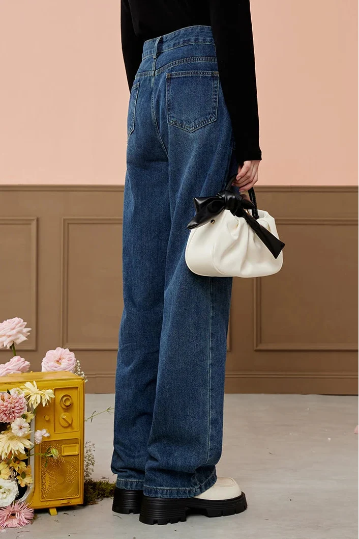 Chic High Waist With Narrow Straight Leg Denim Jeans - Luxuryurbanwear