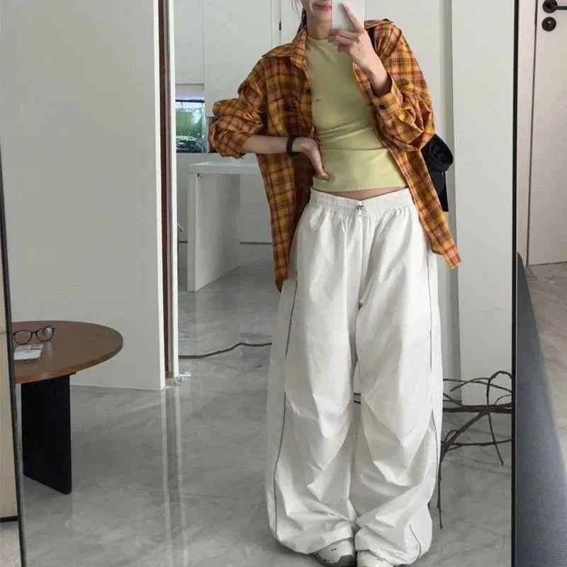 Women Vintage White Striped Summer Baggy Sweatpants
