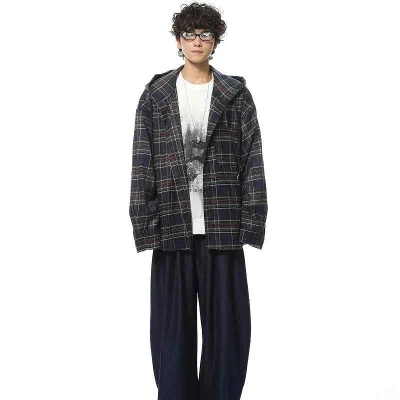 Streetwear Cool Plaid Casual Hooded Shirt