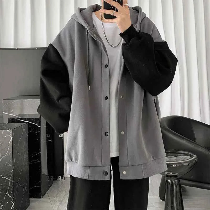 Korean Style Simple Single Breasted Hooded Sweatshirt