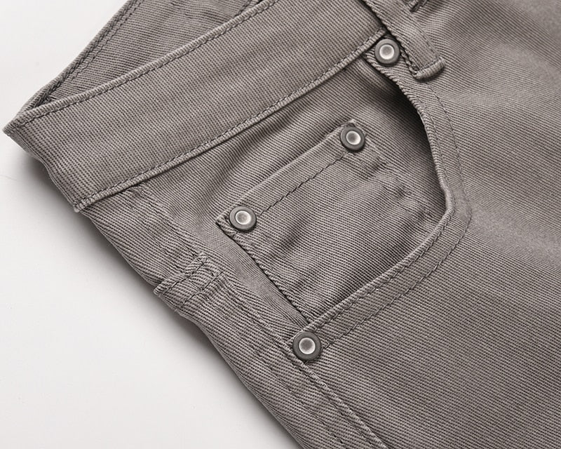 Solid Color Multi Pockets Denim Pants