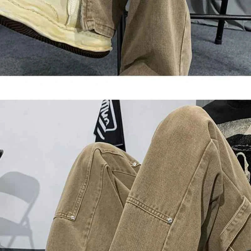 Cool Vintage Hip Hop Rivet Split Straight Pants