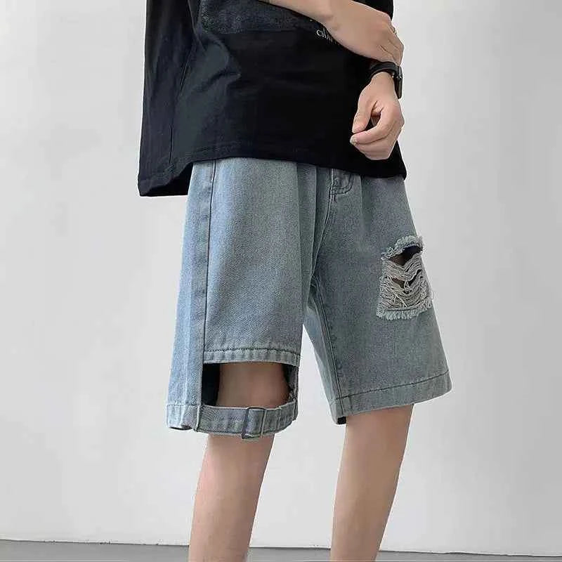 Streetwear Versatile American Ripped Denim Shorts
