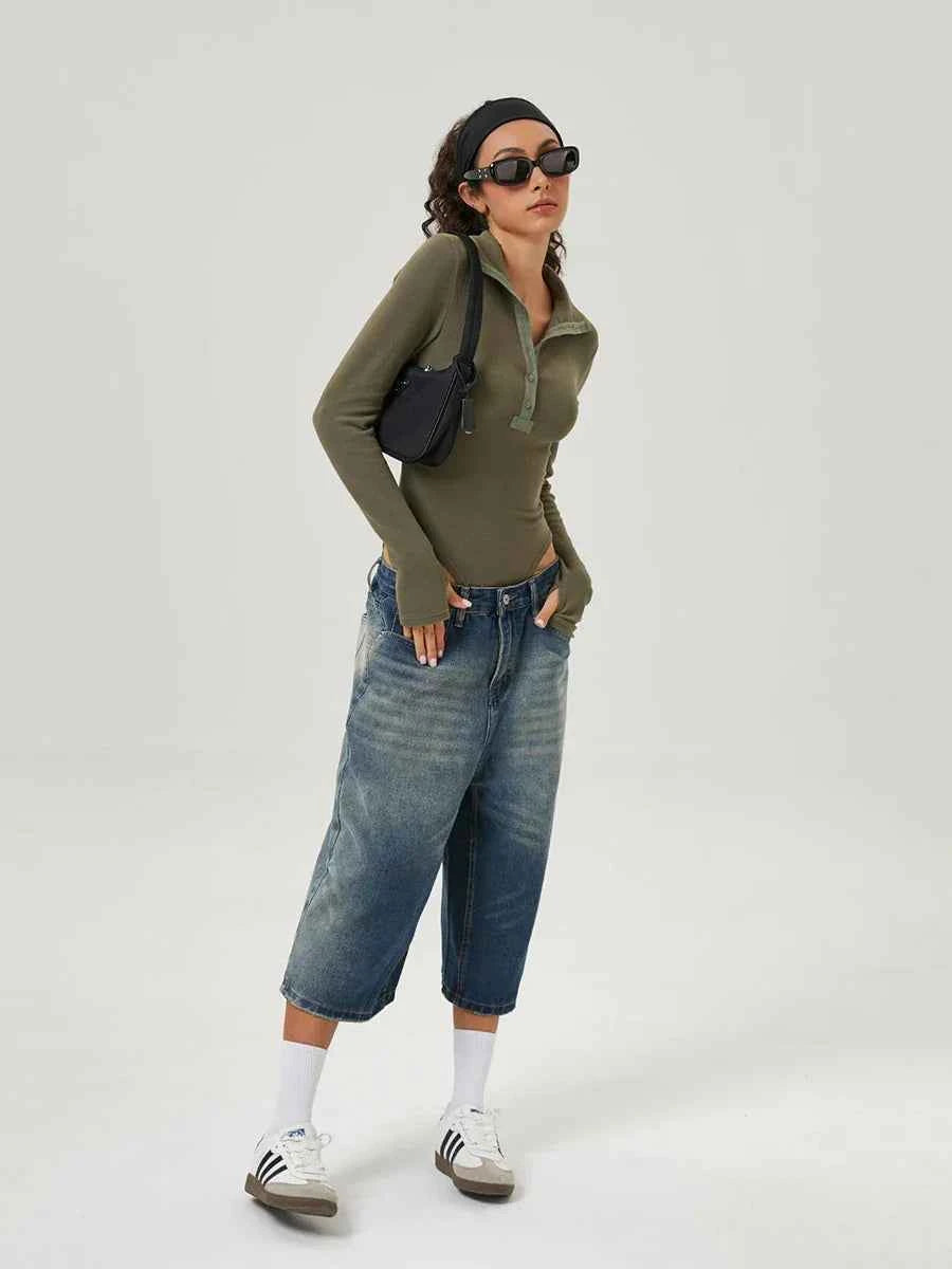 Retro Washed Gradient Wide Leg Jorts