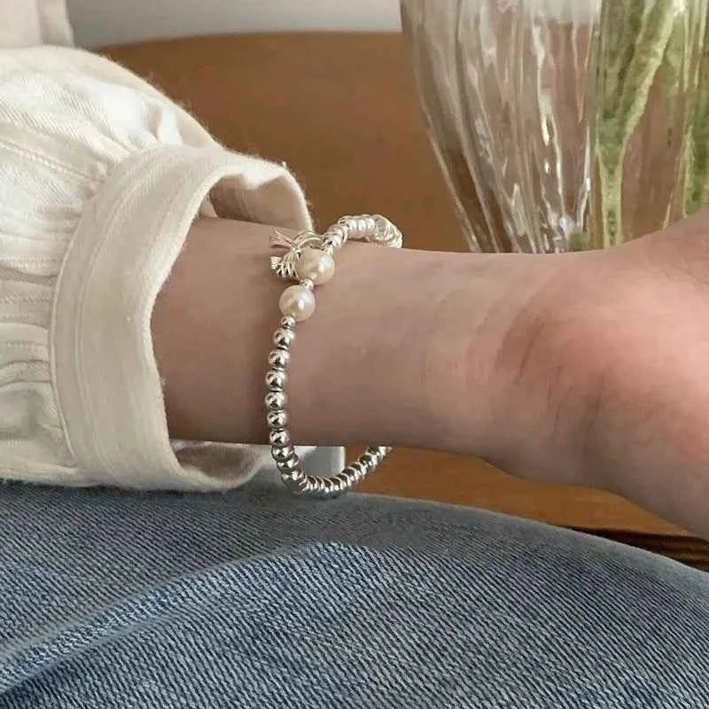 Geometric Asymmetric Silver Pearl Bracelet