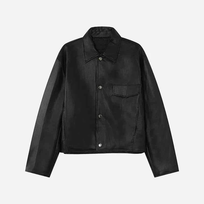 Chic Fashionable Solid Color PU Leather Jacket
