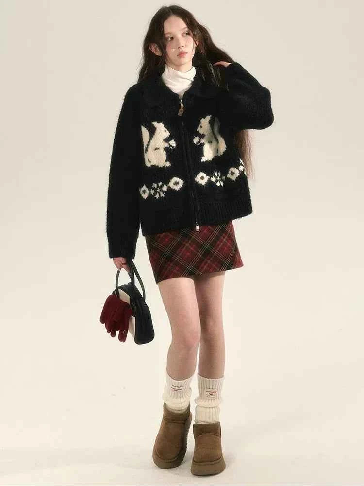 Cute Oversized Squirrel Graphic Cardigan