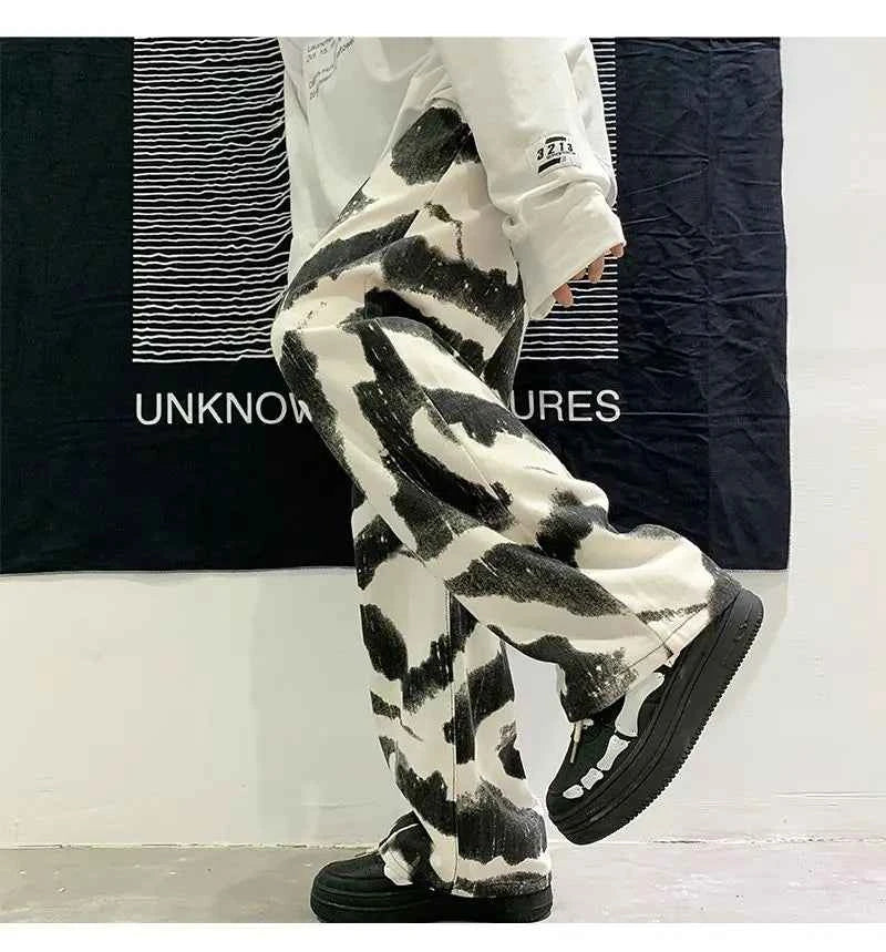 Zebra Printed Wide Leg Denim Jeans