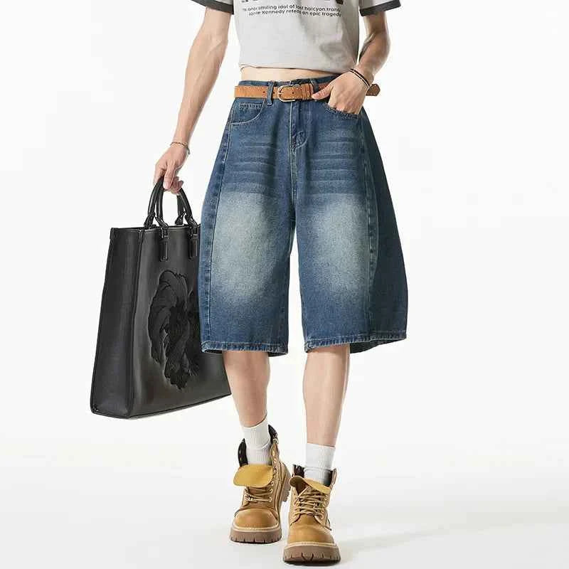 Gradient Washed Loose Casual Denim Short