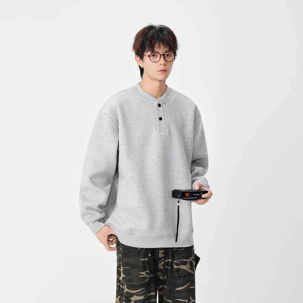 Casual Stand Collar Button Detail Sweatshirt