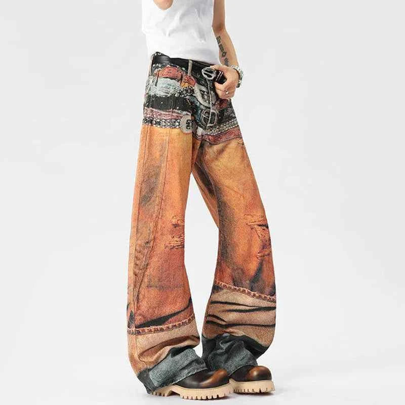 Original Pattern Loose Casual Wide Leg Jeans