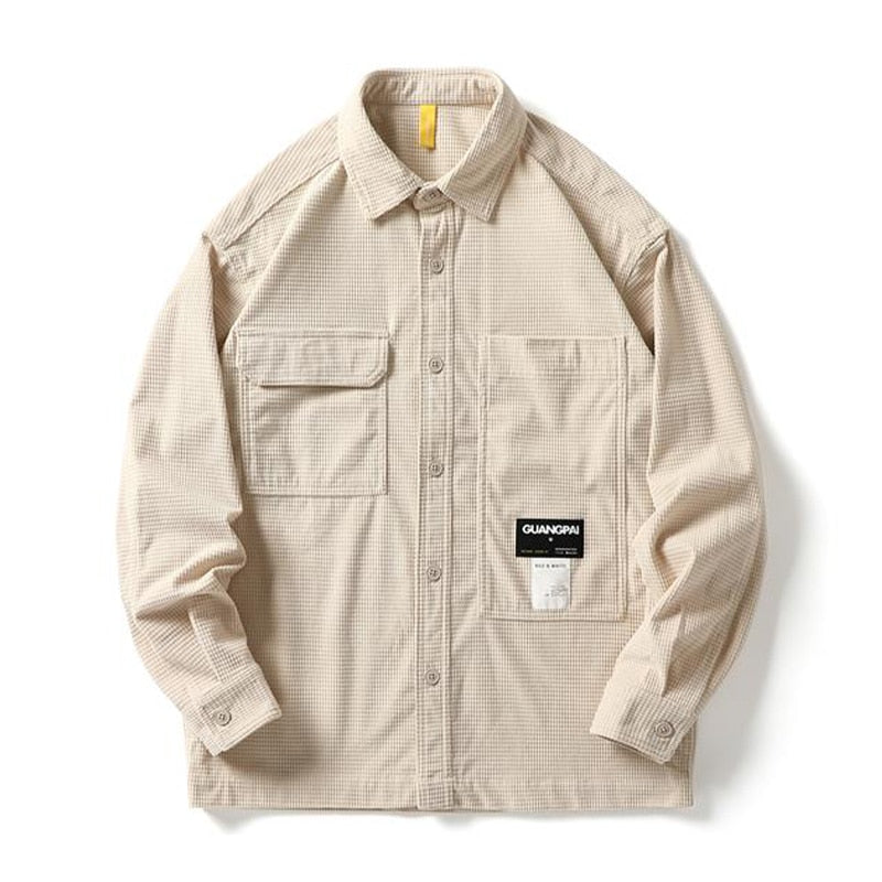 Corduroy Waffle Plaid Semi Collar Overshirt