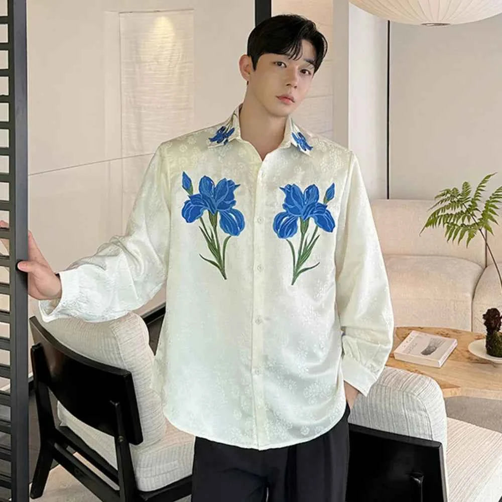 Vintage Embroidered Loose Flower Casual Hip Hop Shirt