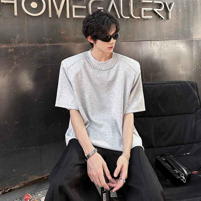 Vintage Oversized Loose Chain Shoulder Pad T-Shirt