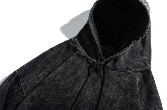 Streetwear Retro Tie-Dyed Washed Black Hoodie