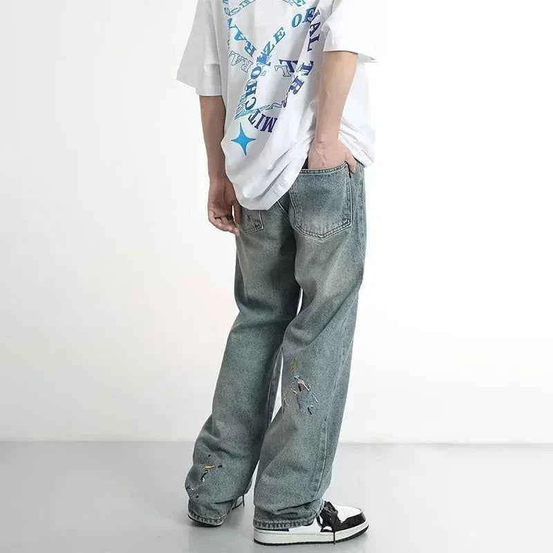 Streetwear Vintage Graffiti Embroidered Denim Jeans