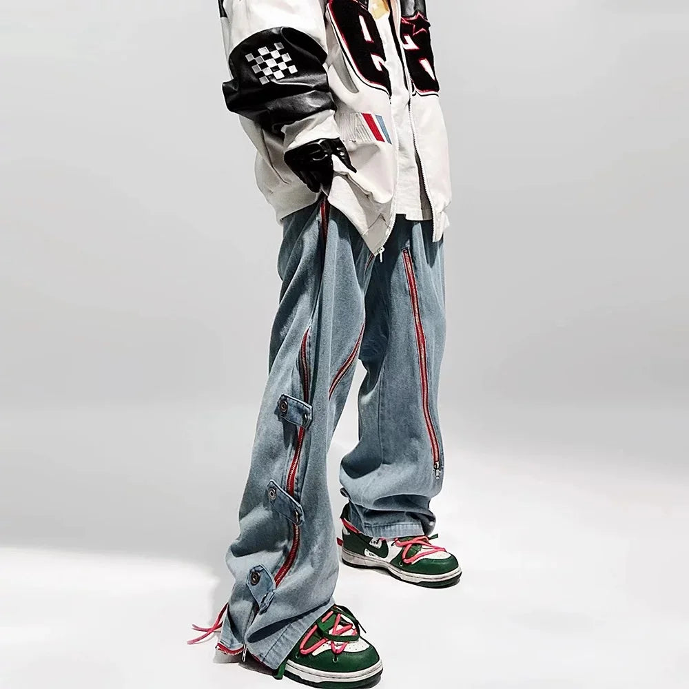 Red Striped Baggy Jeans