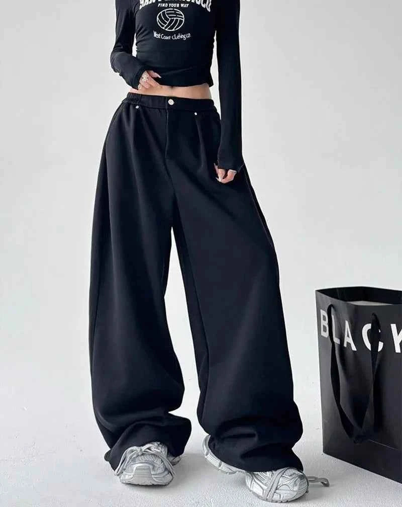 Women Cool Vintage Loose Gray High Waist Sweatpants