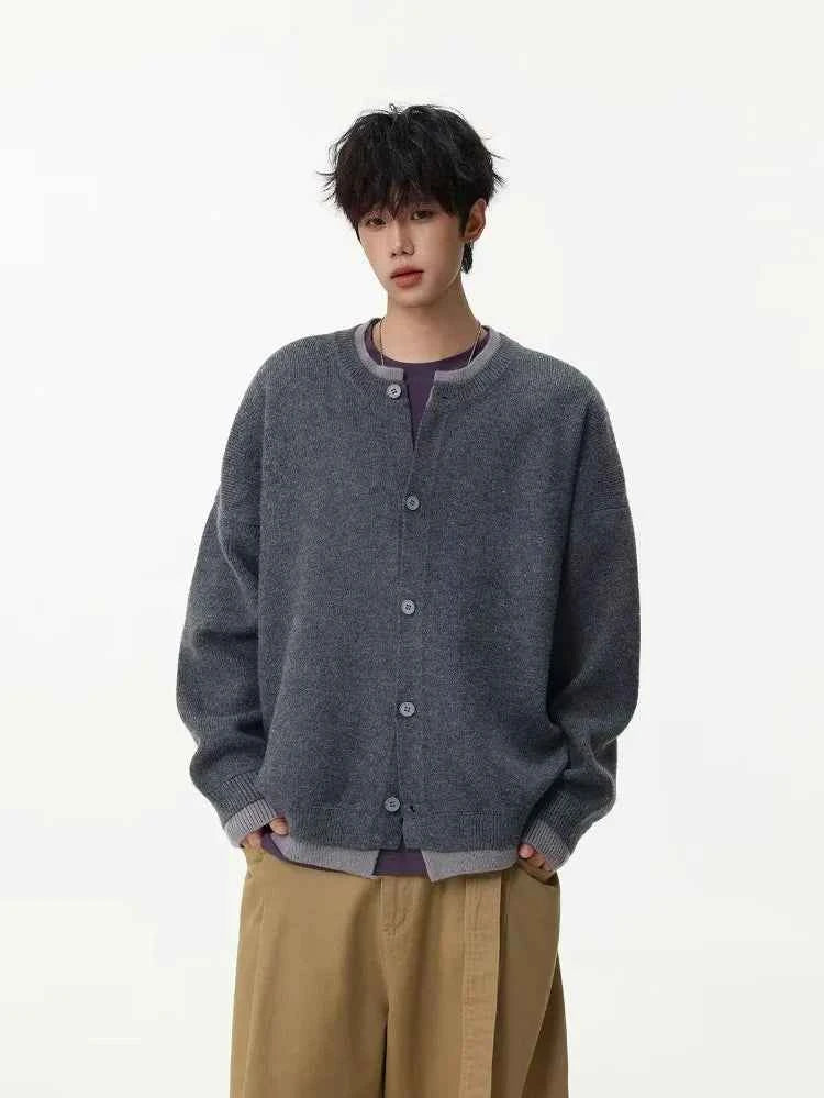 Retro Knitted Fake Two Piece Button Up Cardigan