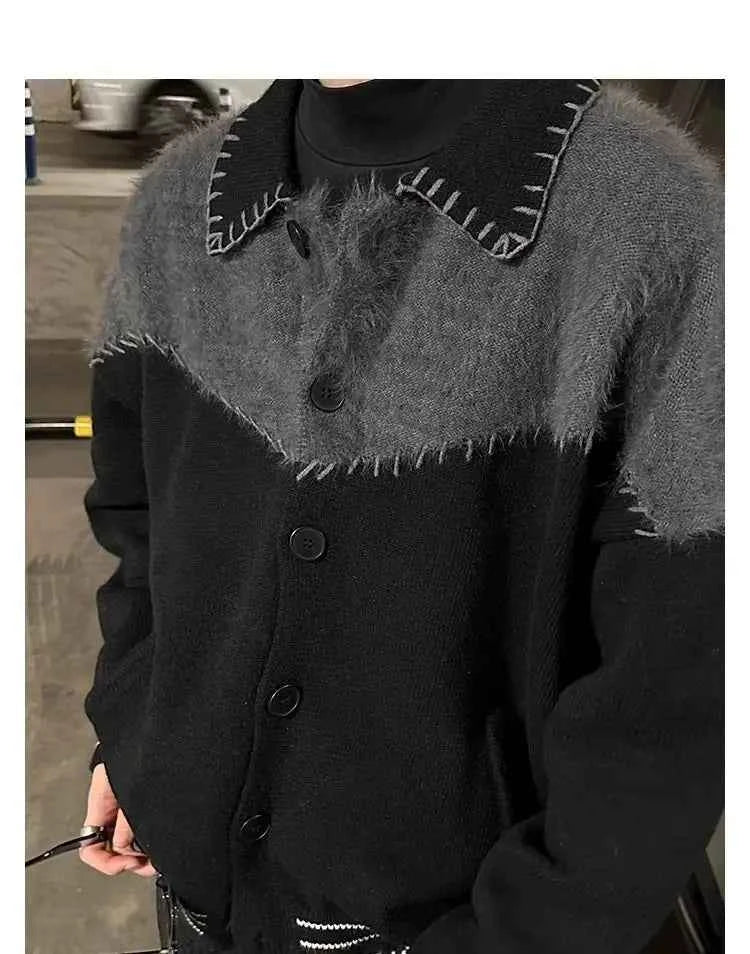 Men's Black Colorful Retro Knit Sweater