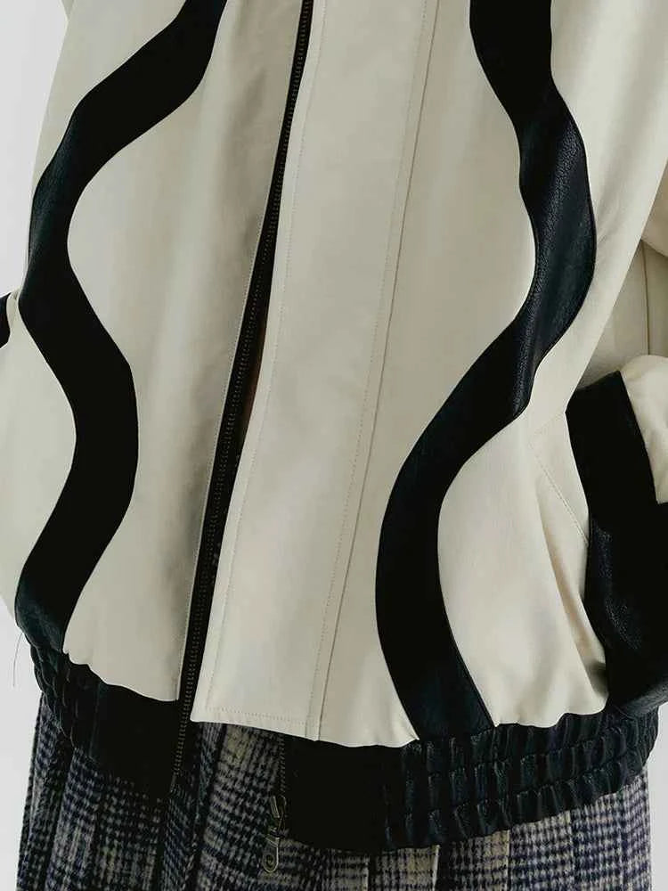 Streetwear Color Block Faux Leather Jacket