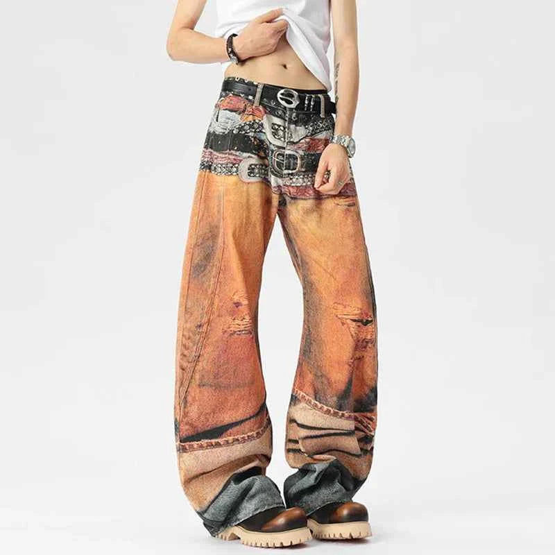 Original Pattern Loose Casual Wide Leg Jeans