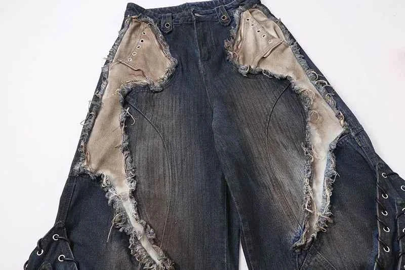 Vintage Ripped Washed Patchwork Denim Jeans
